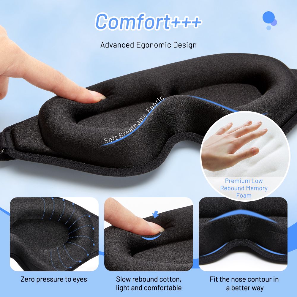 3D Memory Foam Sleep Mask | Total Blackout, Zero Eye Pressure & Ultra Comfortable