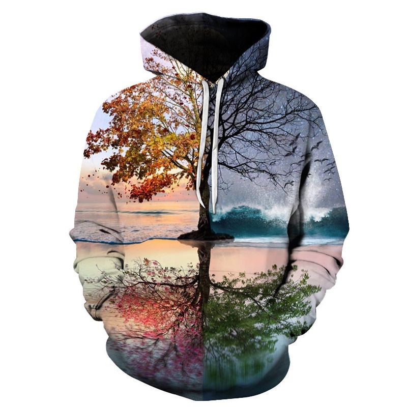 3D Digital Print Leaf Hoodie Sweatshirt for Women