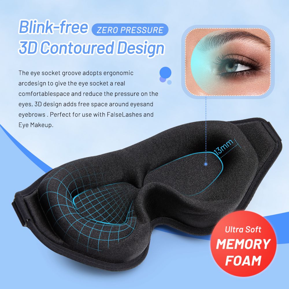3D Memory Foam Sleep Mask | Total Blackout, Zero Eye Pressure & Ultra Comfortable