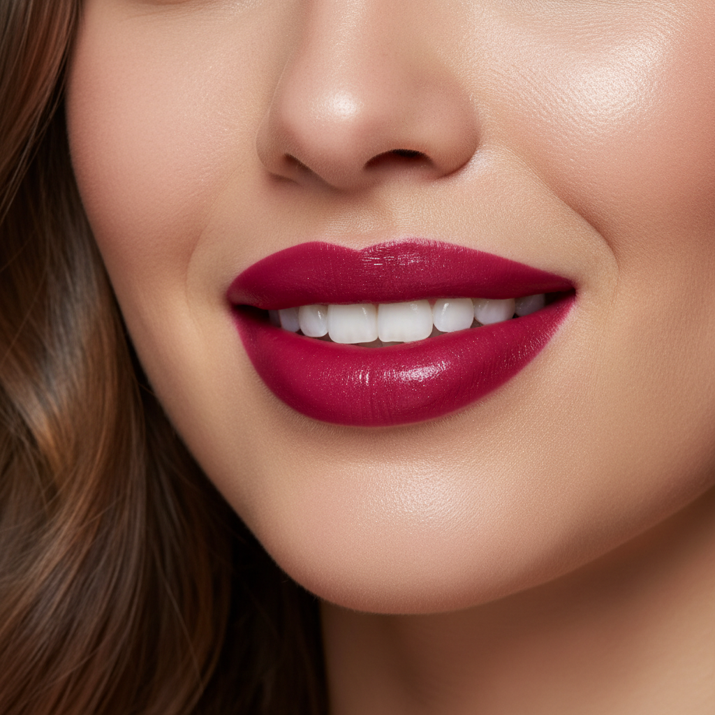 Woman with beautiful moisturised lips wearing long-lasting lipstick rich pigmented colour